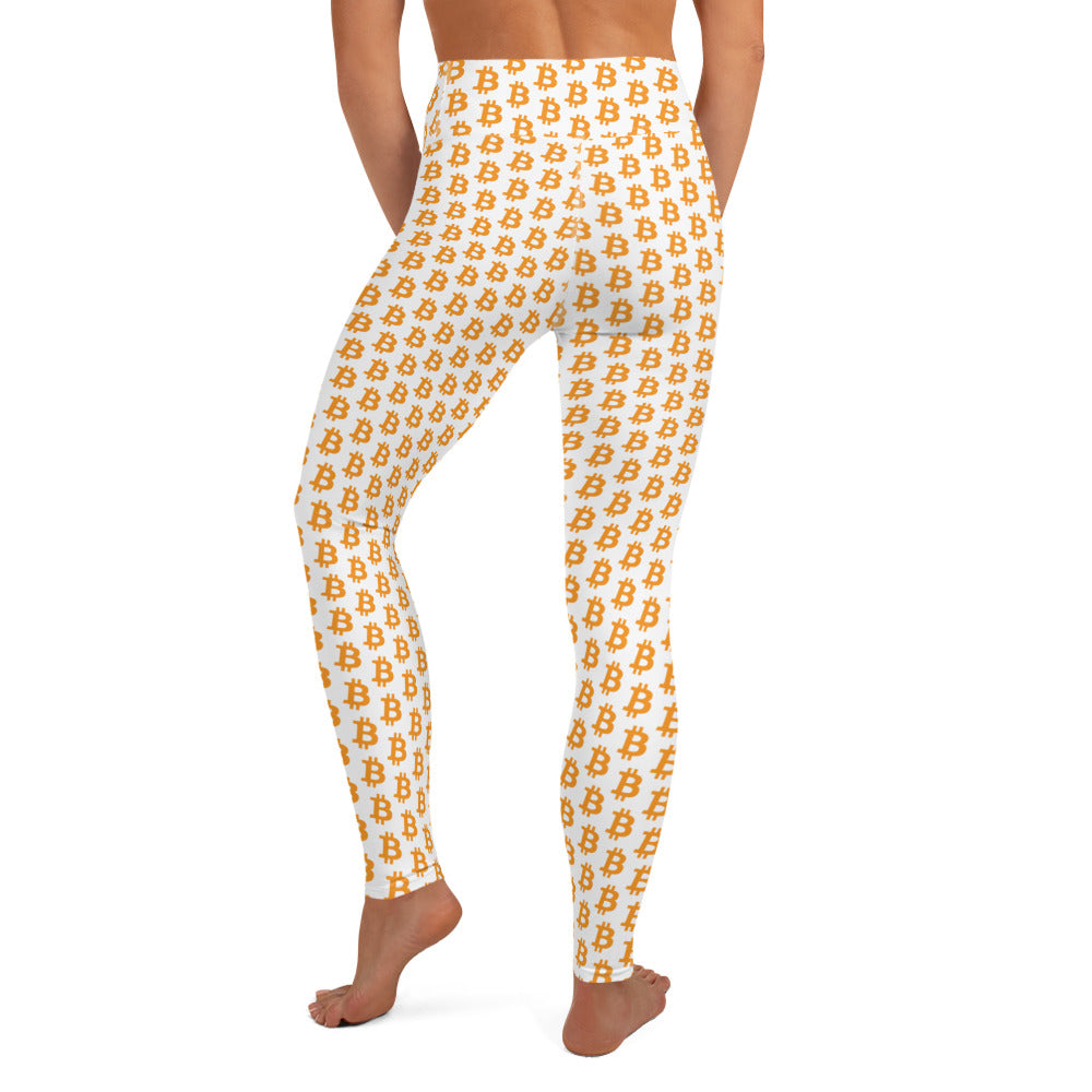 Bitcoin Polka Dot White Yoga Leggings