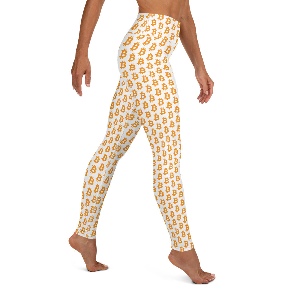 Bitcoin Polka Dot White Yoga Leggings