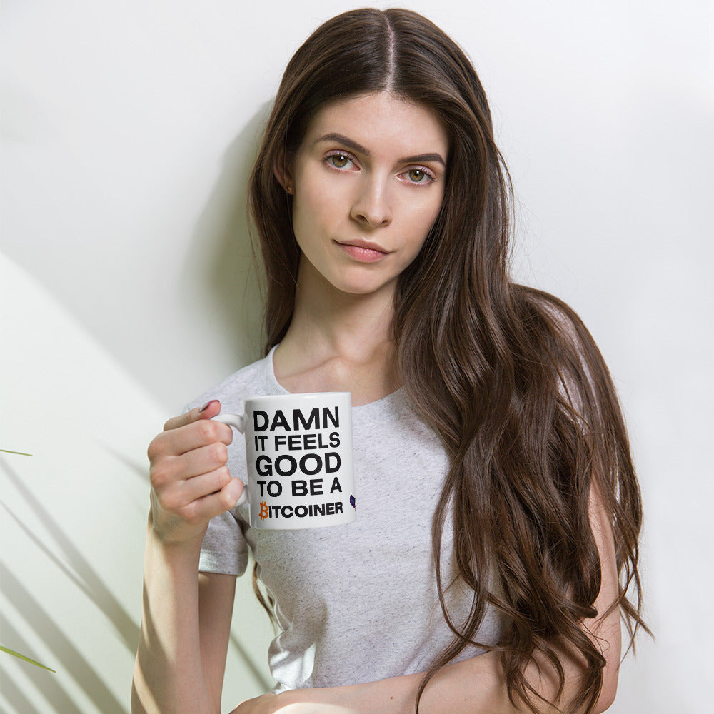 Damn it Feels Good to be a BitcoinerWhite glossy mug